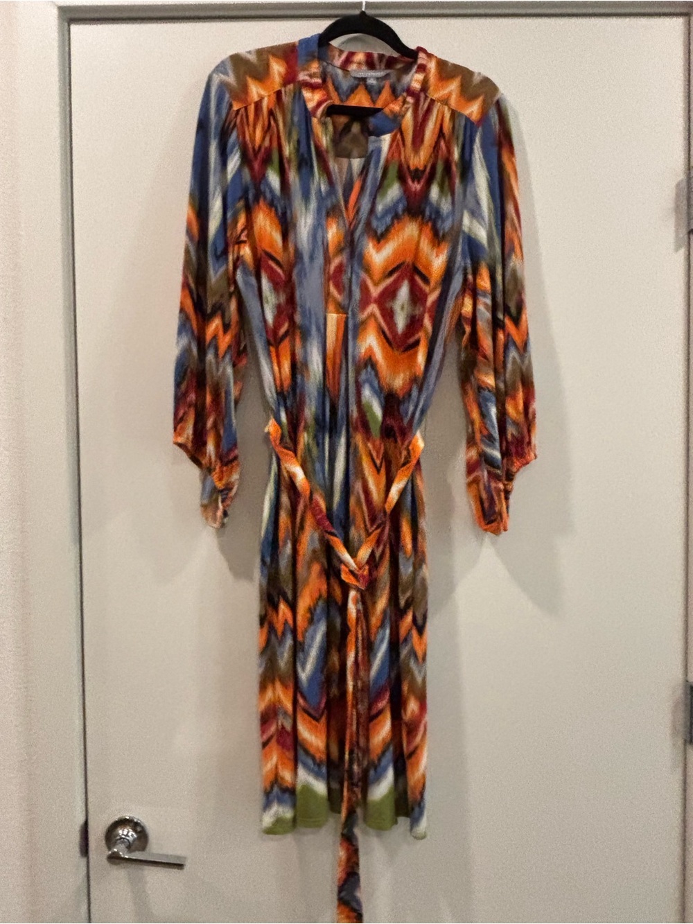 Multicolor Chevron Print Dress with Tie Waist